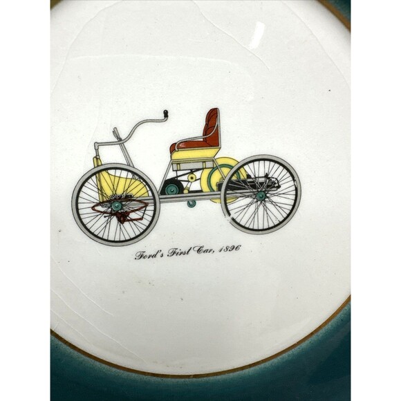 Harker Pottery Co 22kt Gold/Green Antique Cars Dessert Set 3 Pieces SEE DESCRIPT - Picture 2 of 10